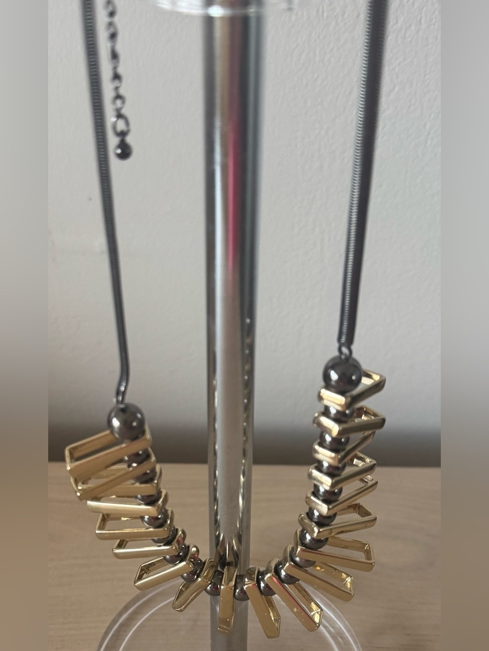 Express Gunmetal and Gold-Tone Fringe Bar Necklace - Picture 5 of 10